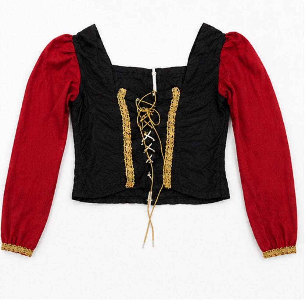 Vintage Handmade Renaissance Corset Top Black Red Gold Lace-Up 36" Bust